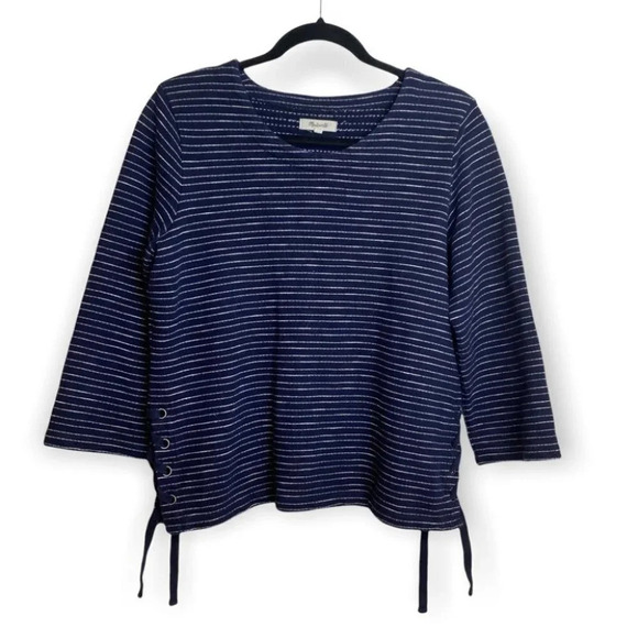 Madewell Navy Blue  Striped Top with Lace Up Sides - Picture 1 of 8